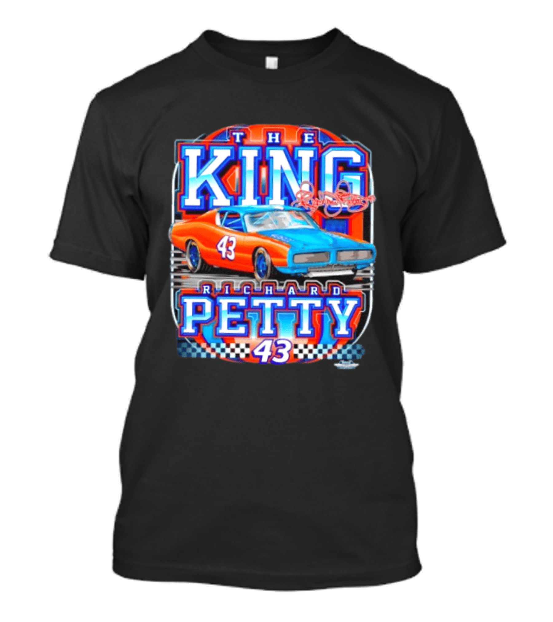 Richard Petty The King No 43 NASCAR Racing Car Checkered Flag T-Shirt
