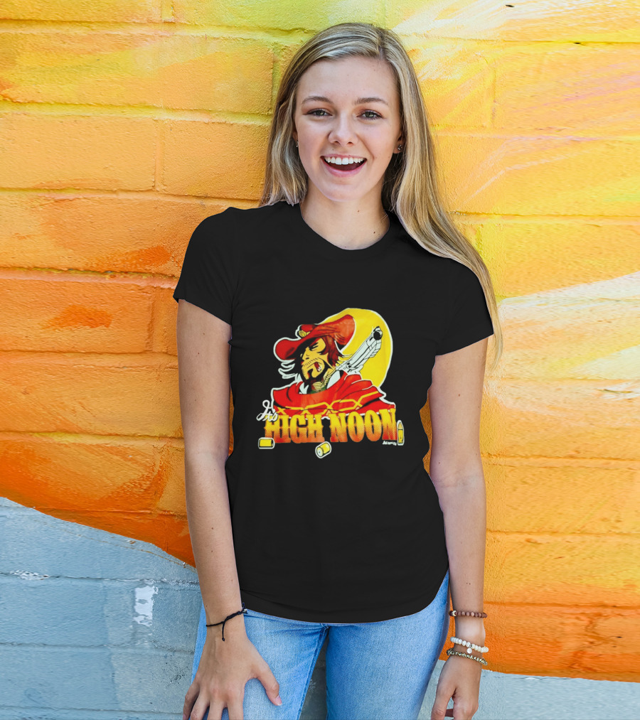 It's High Noon Cowboy With Red Cape And Pistol In Front Of Yellow Sun T-Shirt
