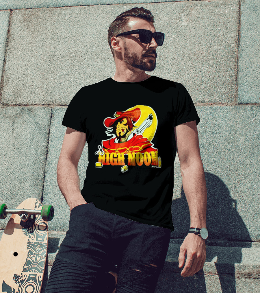 It's High Noon Cowboy With Red Cape And Pistol In Front Of Yellow Sun T-Shirt