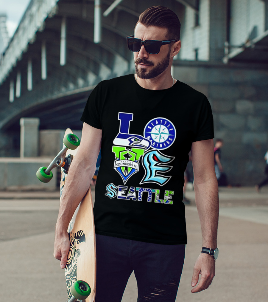 Love Seattle Seahawks Mariners Sounders FC Kraken T-Shirt
