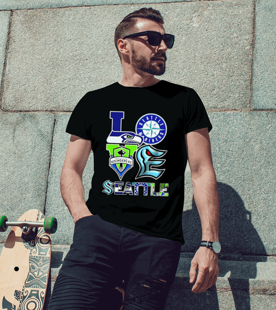 Love Seattle Seahawks Mariners Sounders FC Kraken T-Shirt