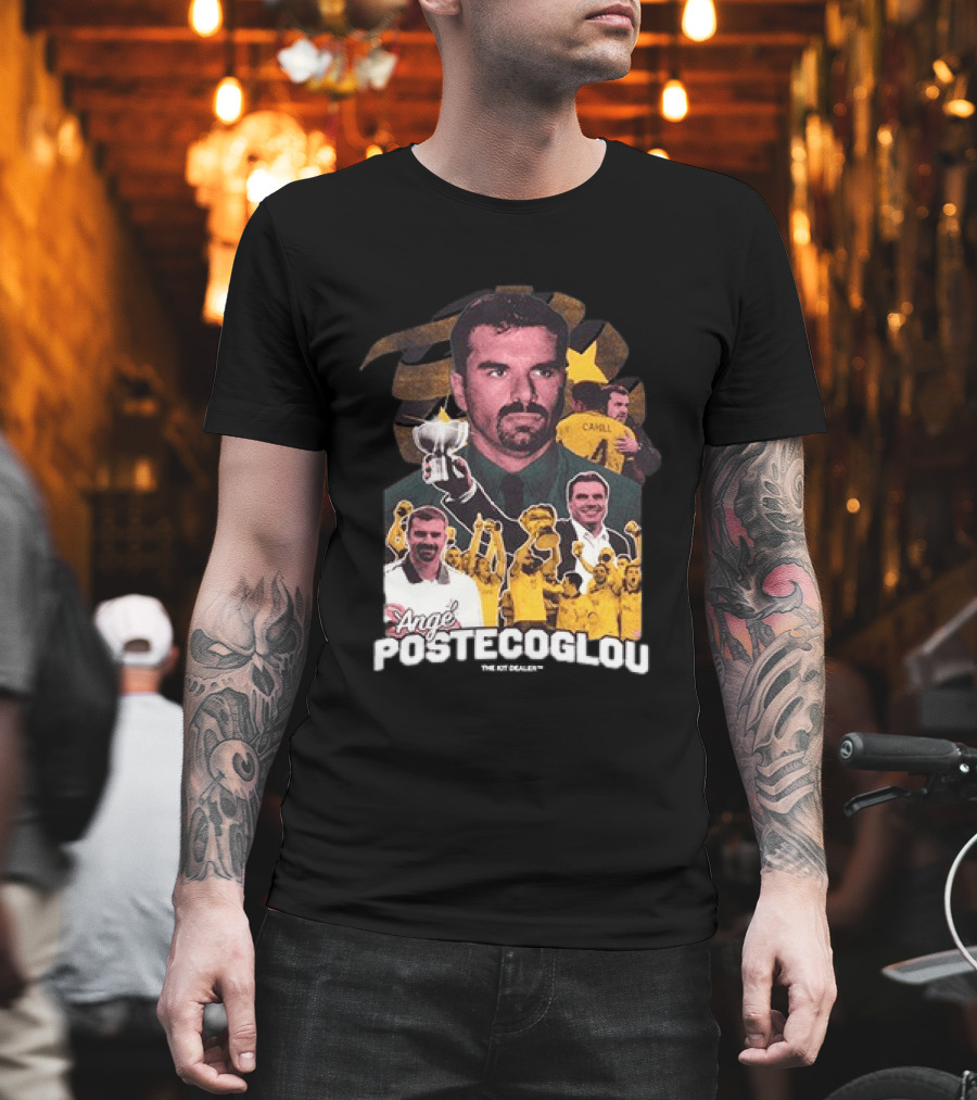 Ange Postecoglou Celebratory Moments With Trophy And Team T-Shirt