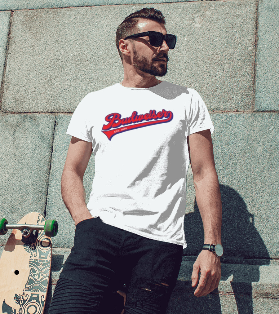 Budweiser Baseball Script Logo Retro Style Beer Shop T-Shirt