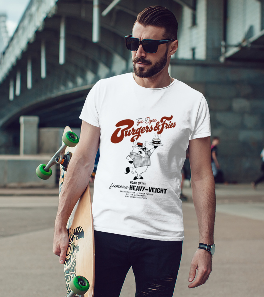 Tys Dyes Burgers And Fries Home Of The Famous Heavy Weight Premium Cotton Vintage Checkerboard Funk Grilled Goodness T-Shirt