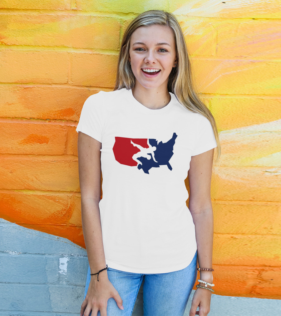 USA Wrestling Map Silhouette Red Blue T-Shirt
