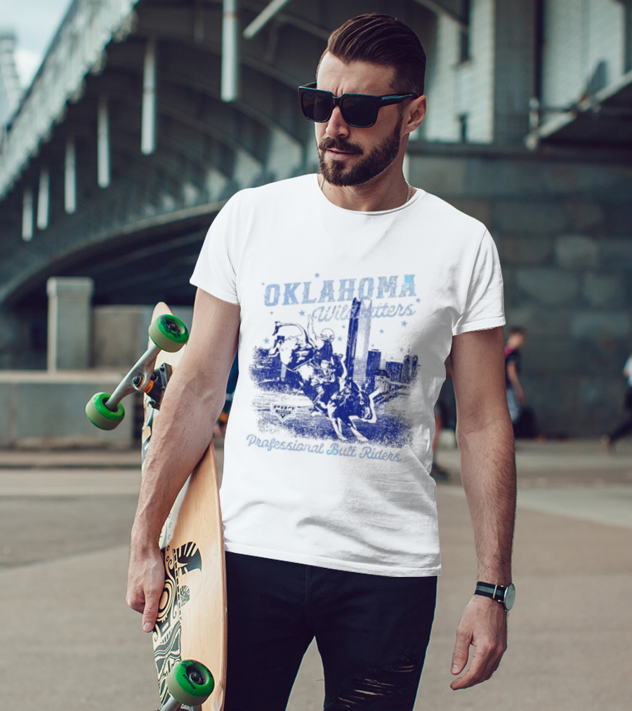 Oklahoma Wildcatters Professional Bull Riders Cowboy City Skyline T-Shirt
