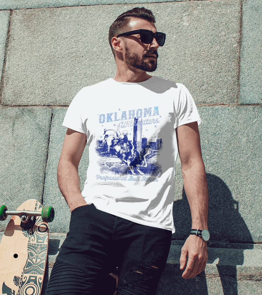 Oklahoma Wildcatters Professional Bull Riders Cowboy City Skyline T-Shirt