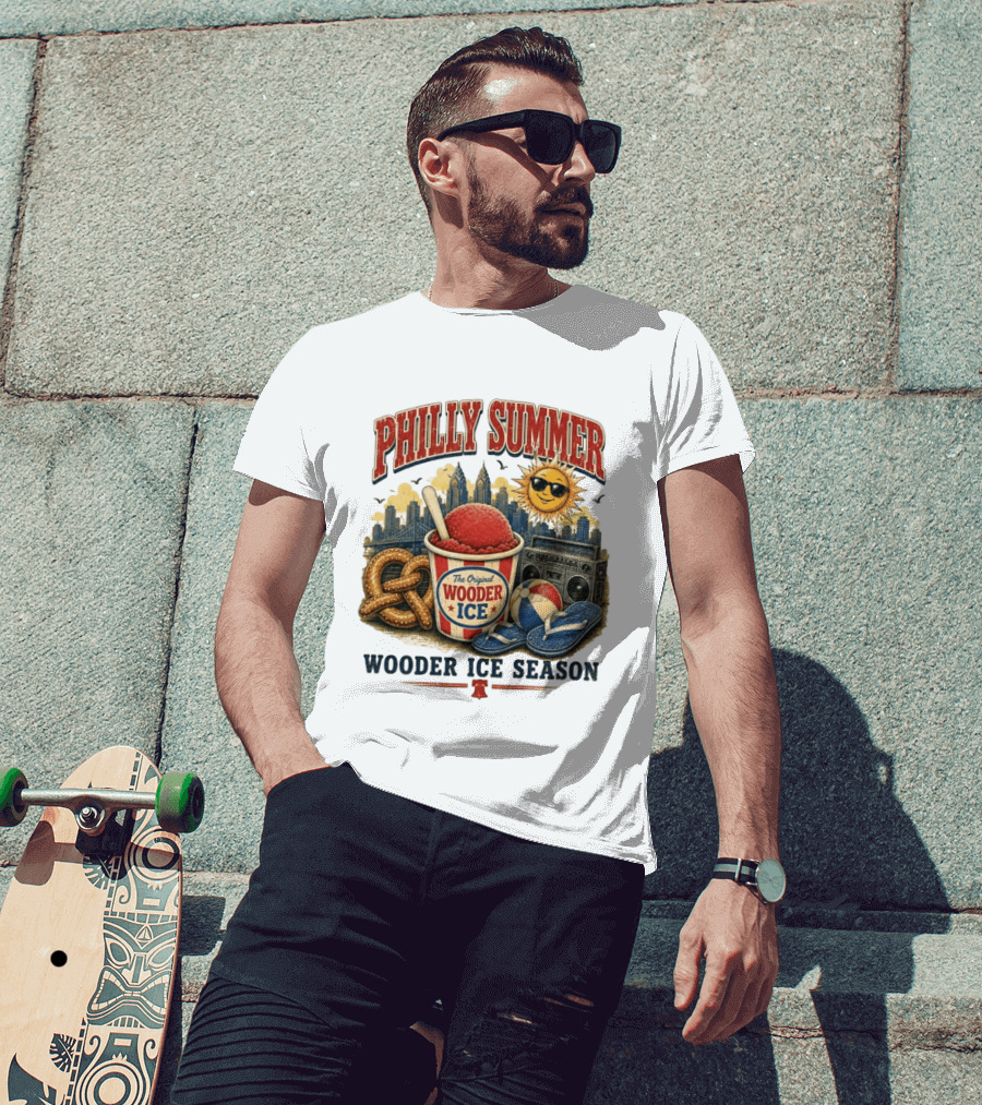Philly Summer Wooder Ice Season With Pretzel Boombox And Sunglasses Sun T-Shirt