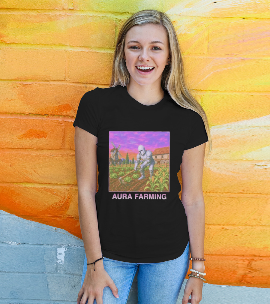 Aura Farming Knight Medieval Meme Windmill Crops Cabbage Garden T-Shirt