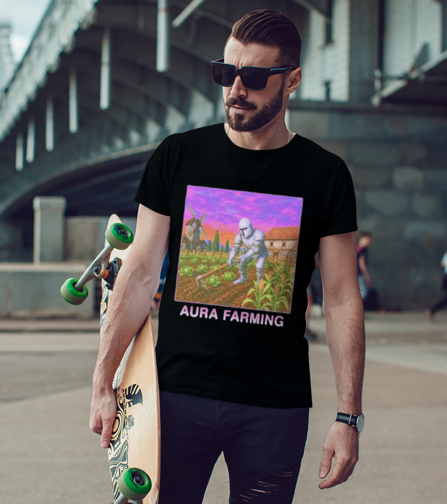 Aura Farming Knight Medieval Meme Windmill Crops Cabbage Garden T-Shirt