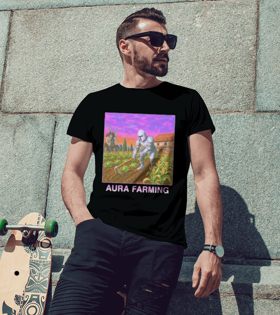Aura Farming Knight Medieval Meme Windmill Crops Cabbage Garden T-Shirt