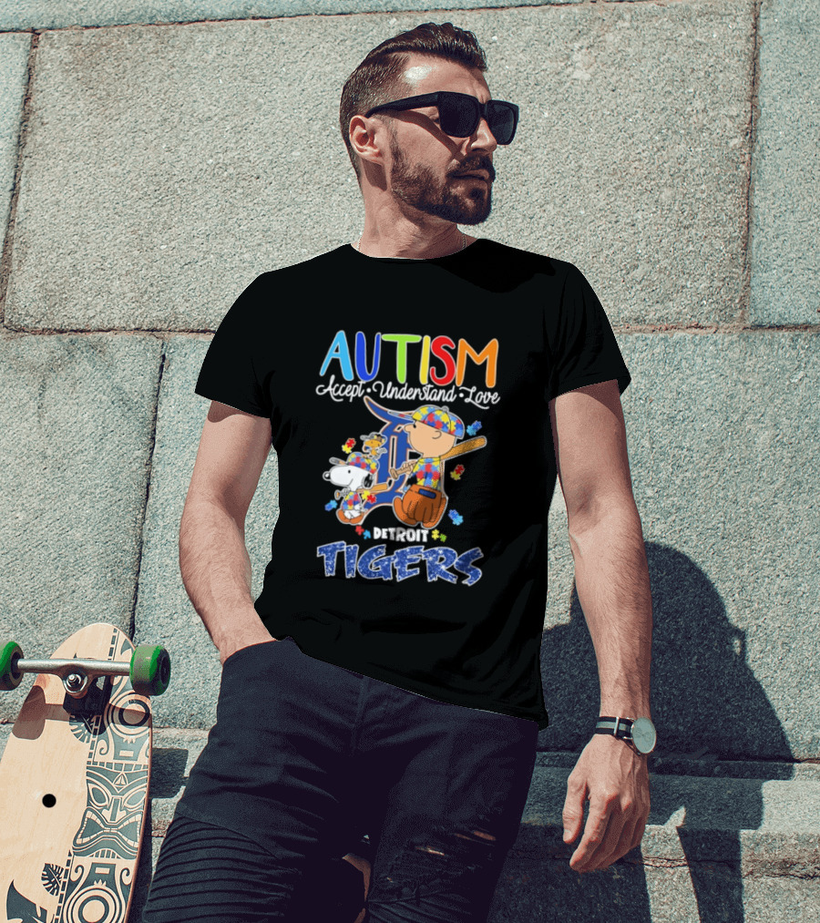 Autism Accept Understand Love Snoopy Charlie Brown Detroit Tigers T-Shirt