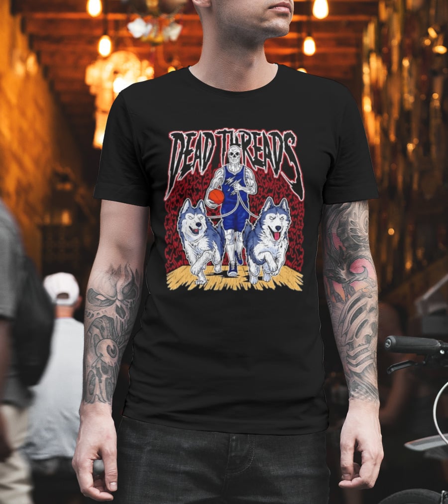 Dead Threads Skeleton Basketball Huskies Flames T-Shirt