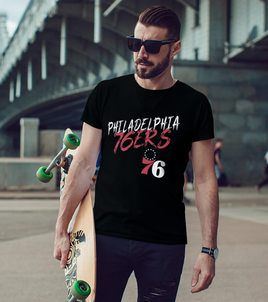 LeBron James Philadelphia 76ers Royal Hustle Name & Number 2 Sided Philadelphia 76ers 76 T-Shirt