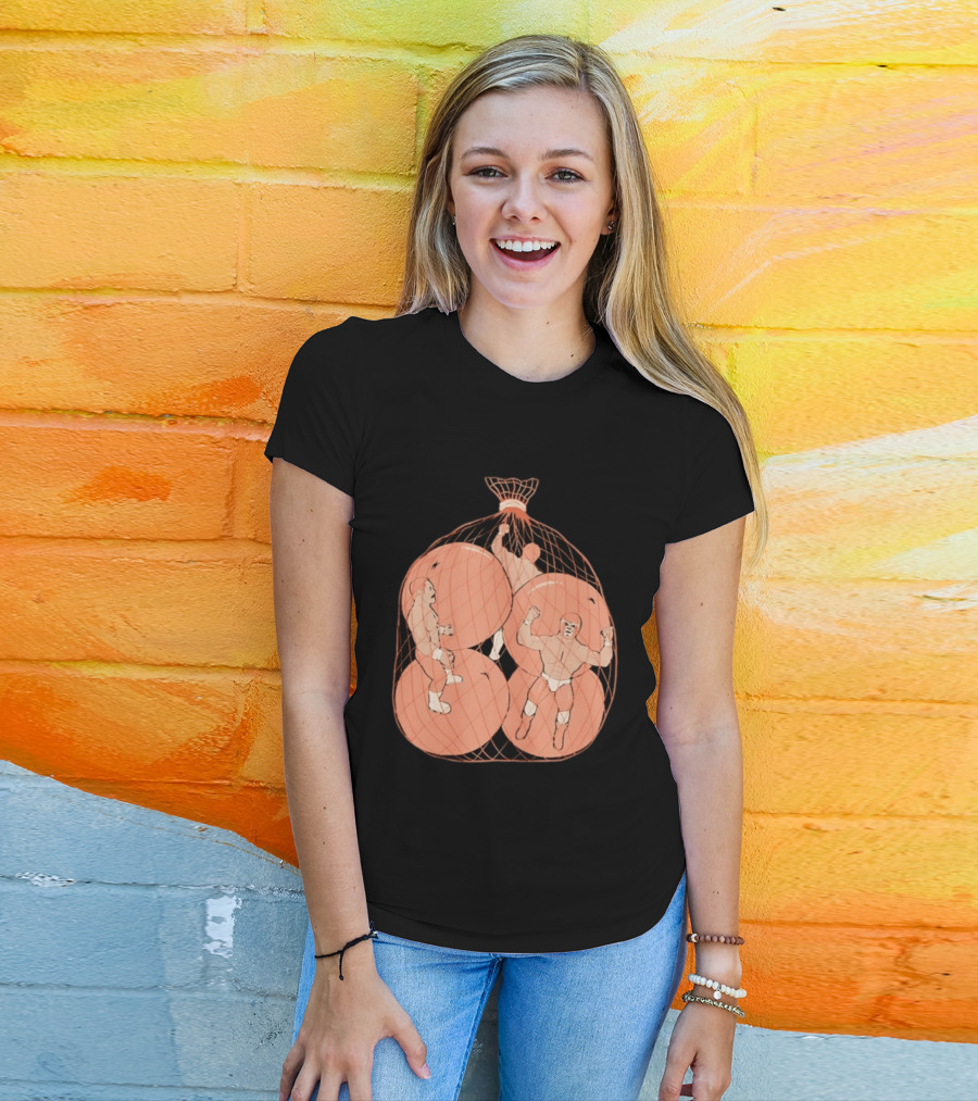 Wrestlers In Orange Produce Bag Mesh T-Shirt