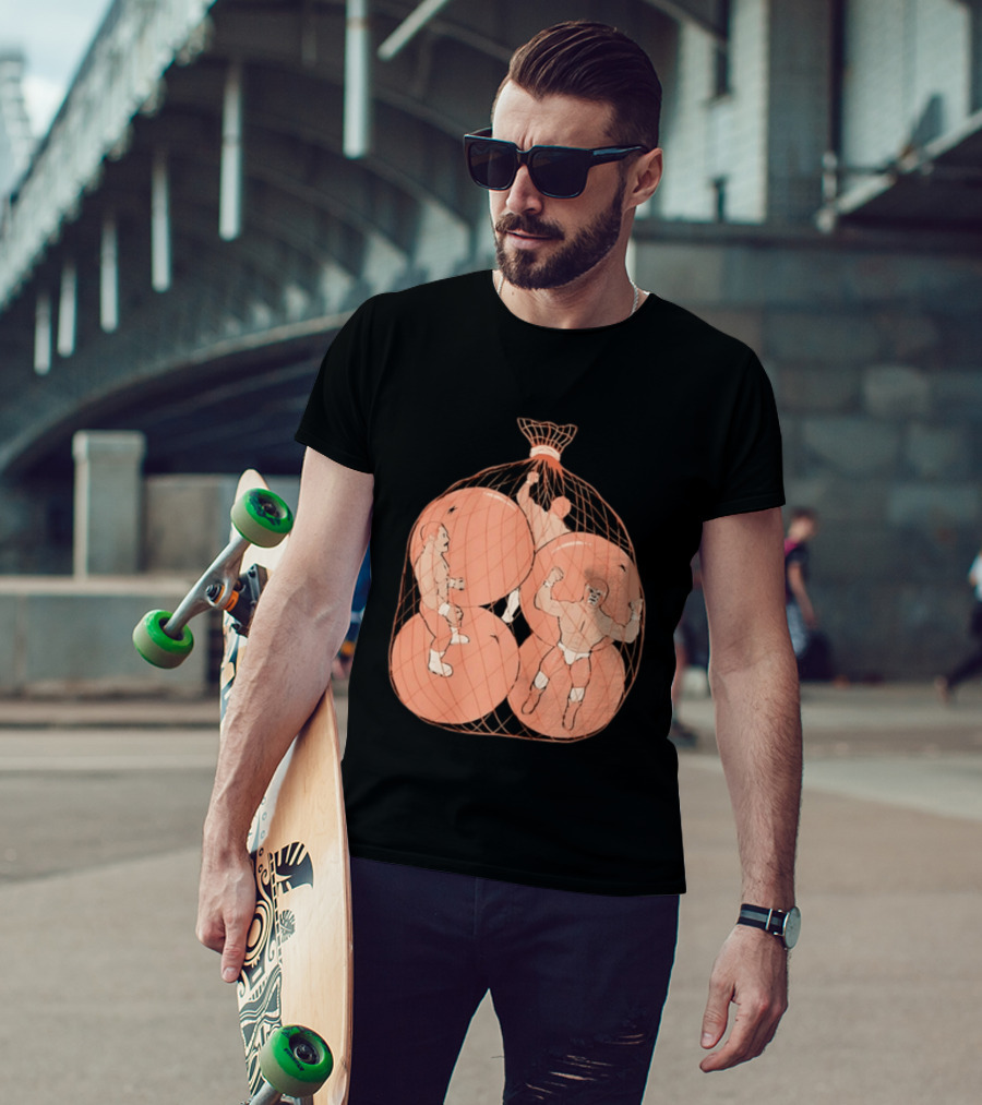 Wrestlers In Orange Produce Bag Mesh T-Shirt