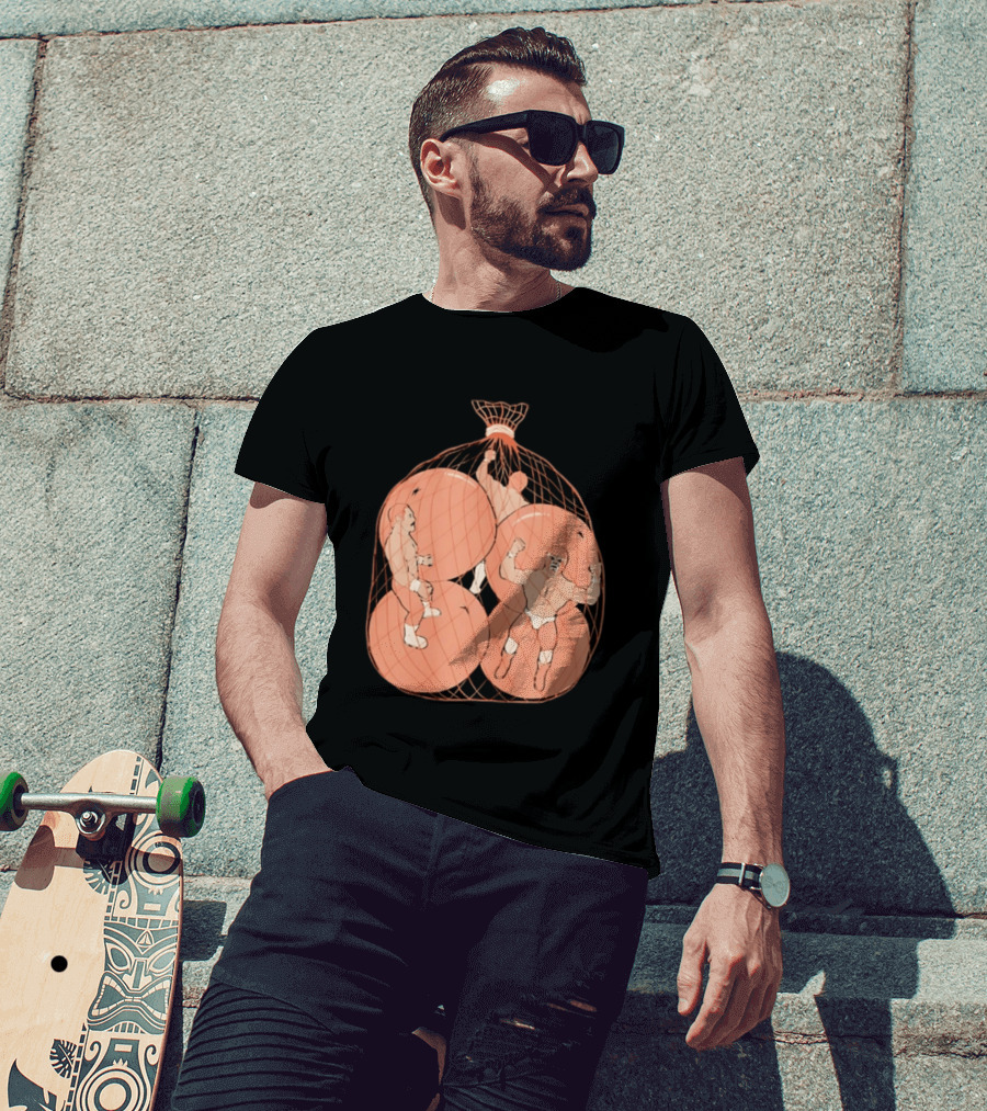 Wrestlers In Orange Produce Bag Mesh T-Shirt
