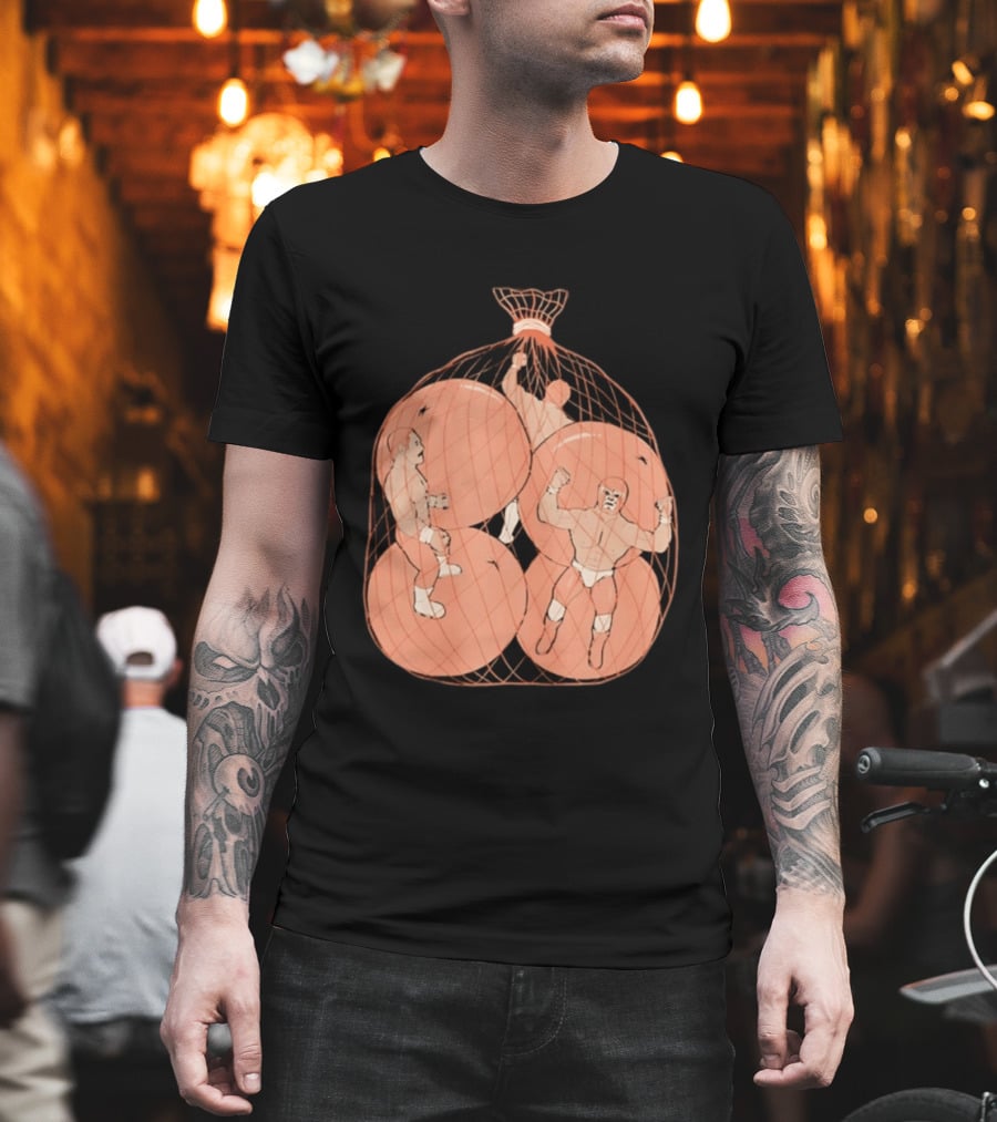 Wrestlers In Orange Produce Bag Mesh T-Shirt