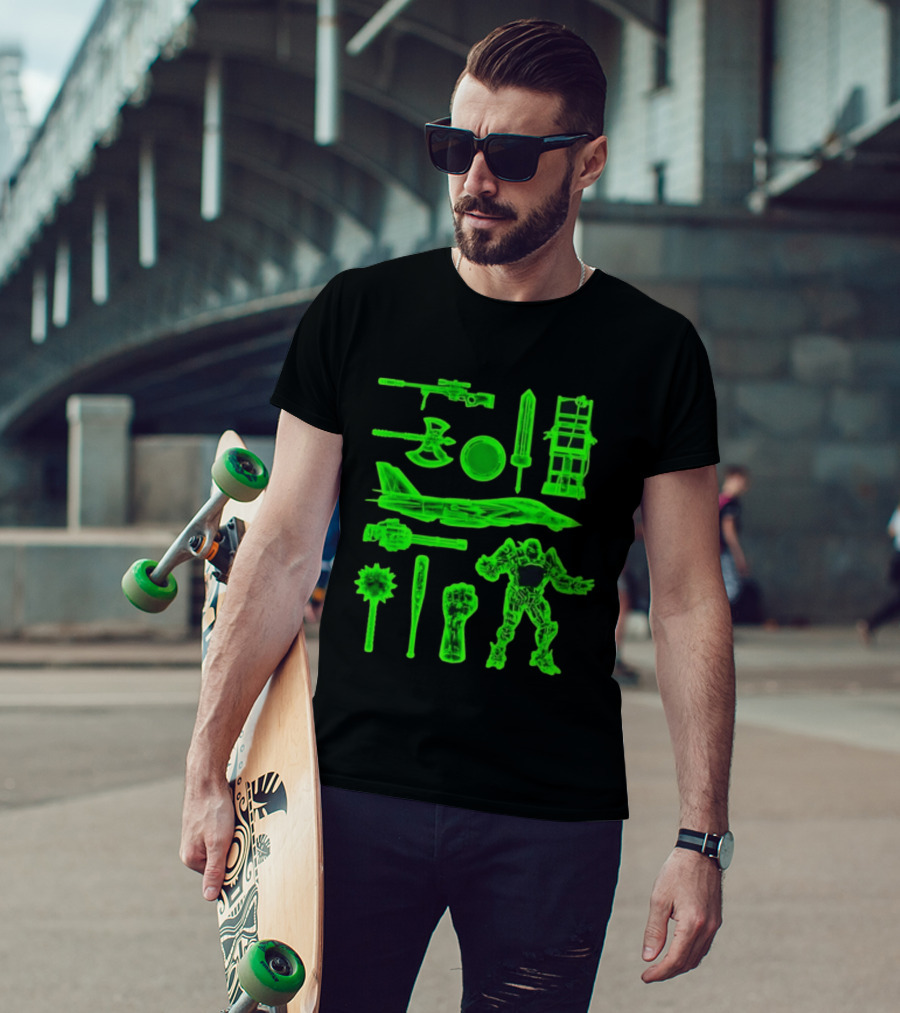Ring Weapons Axe Sword Jet Robot Icon Collection T-Shirt