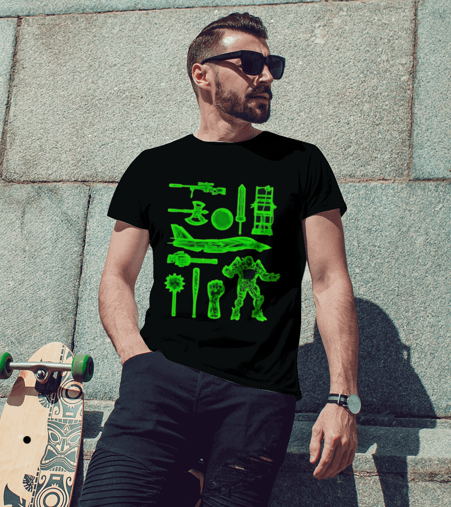 Ring Weapons Axe Sword Jet Robot Icon Collection T-Shirt