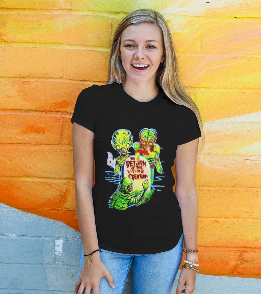 The Return Of The Living Creature Horror Movie Monsters And Tombstone Scene T-Shirt