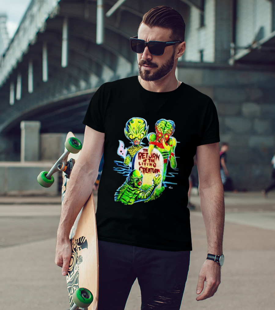 The Return Of The Living Creature Horror Movie Monsters And Tombstone Scene T-Shirt