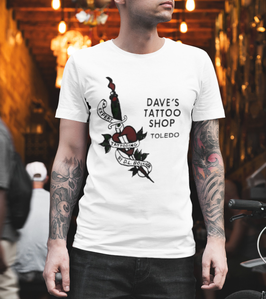 Dave's Tattoo Shop Toledo Expert Tattooing By DL Boucher Heart And Dagger Tattoo T-Shirt