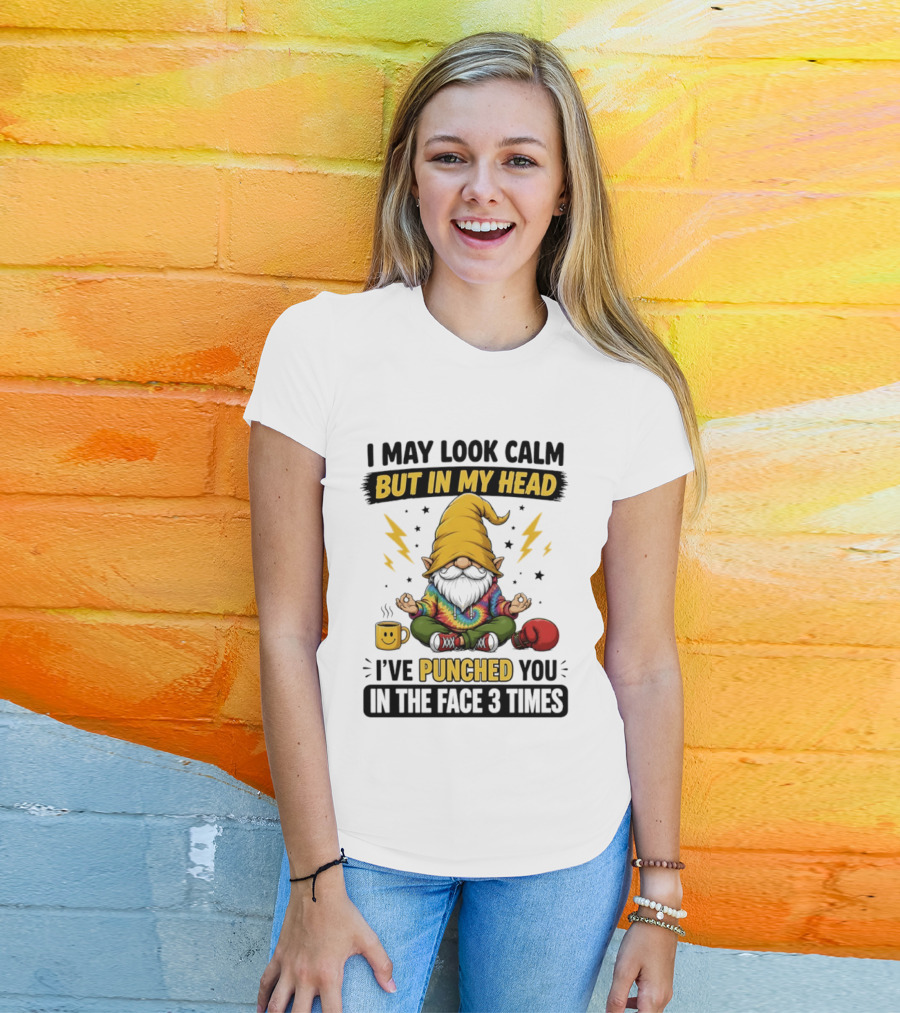 Gnome I May Look Calm But In My Head I've Punched You In The Face 3 Times T-Shirt