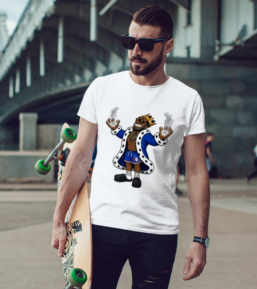 Philadelphia 76ers Cartoon King LeBron James Style Player With Crown And Robe T-Shirt