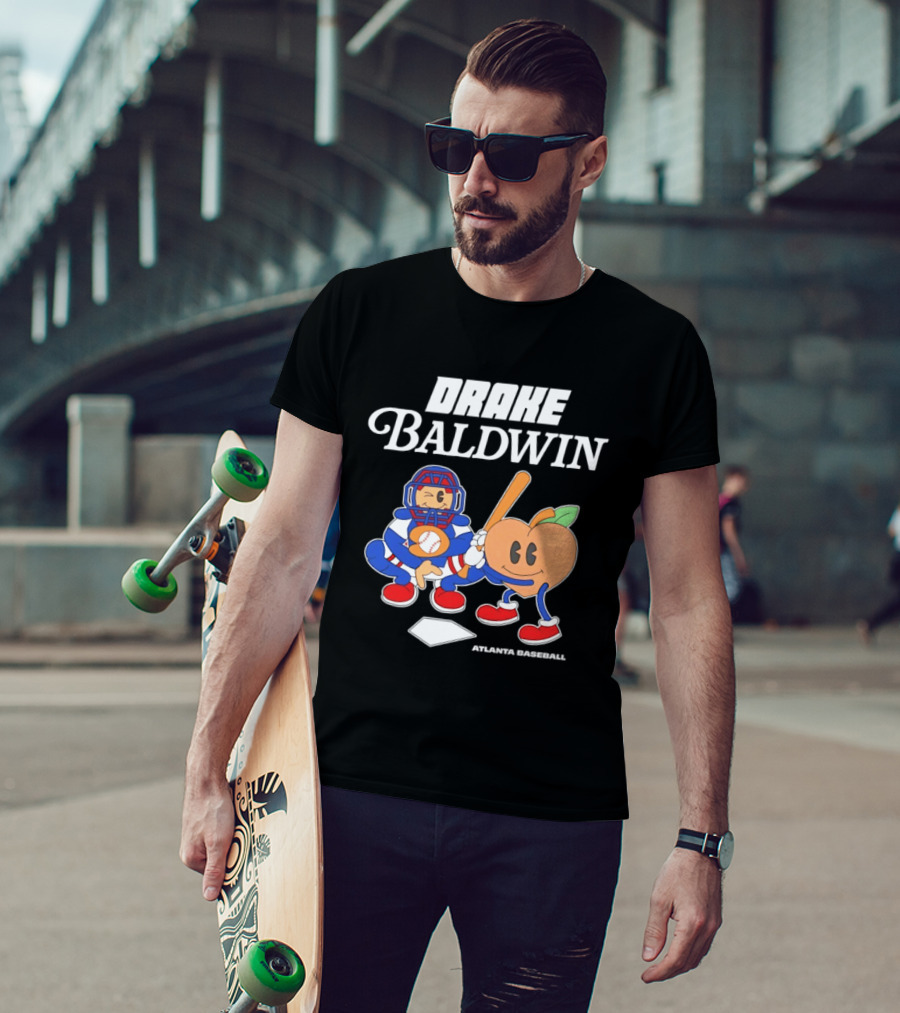 Drake Baldwin Atlanta Baseball Animated Peach Catcher T-Shirt