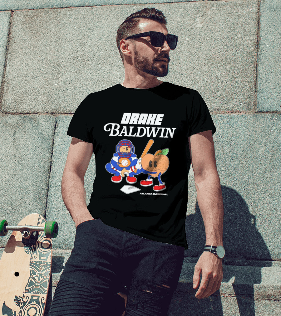 Drake Baldwin Atlanta Baseball Animated Peach Catcher T-Shirt