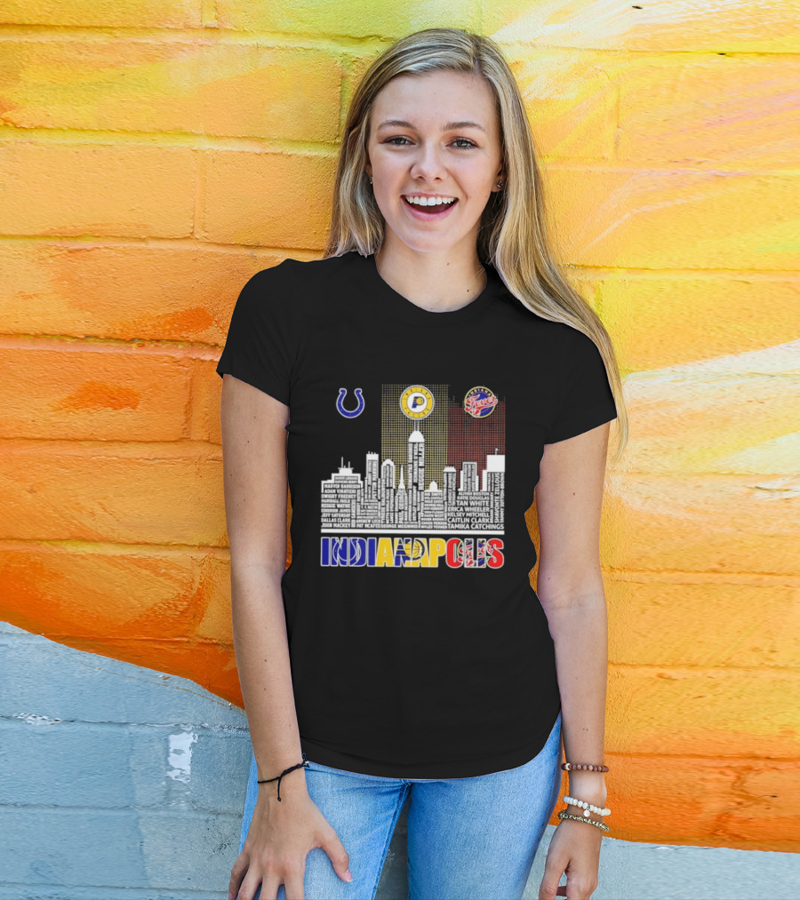 Indianapolis Colts Pacers Fever Skyline Logos And Cityscape T-Shirt