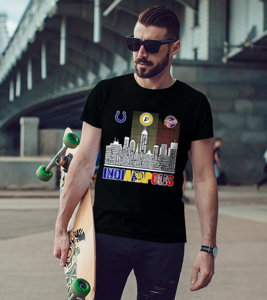 Indianapolis Colts Pacers Fever Skyline Logos And Cityscape T-Shirt