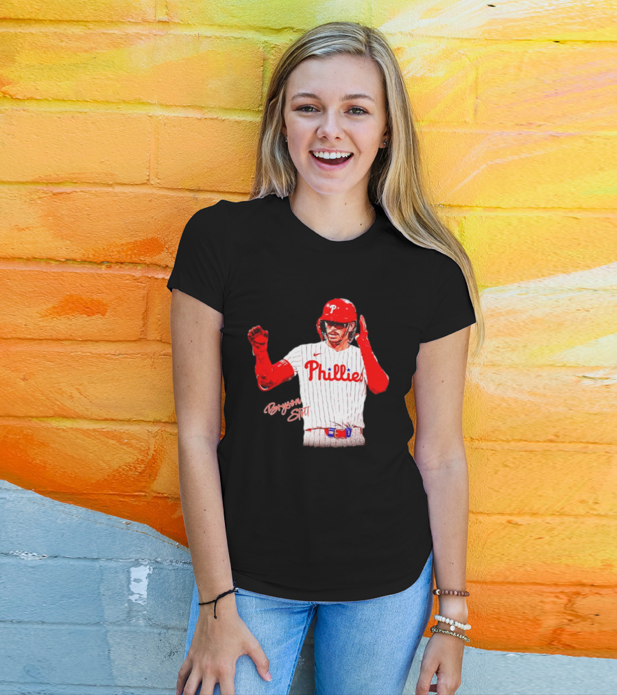 Philadelphia Phillies Bryson Stott Baseball Player Red And White Uniform T-Shirt