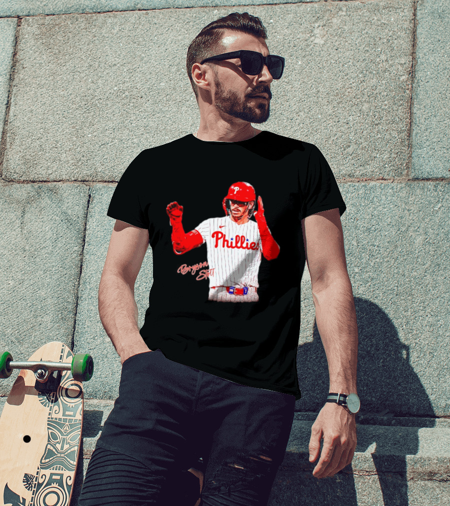Philadelphia Phillies Bryson Stott Baseball Player Red And White Uniform T-Shirt