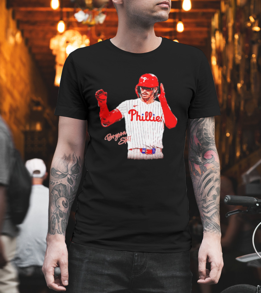 Philadelphia Phillies Bryson Stott Baseball Player Red And White Uniform T-Shirt