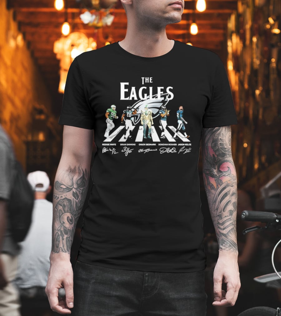 The Eagles Reggie White Brian Dawkins Chuck Bednarik Donovan McNabb Jason Kelce Philadelphia Eagles Signatures Abbey Road Crosswalk T-Shirt