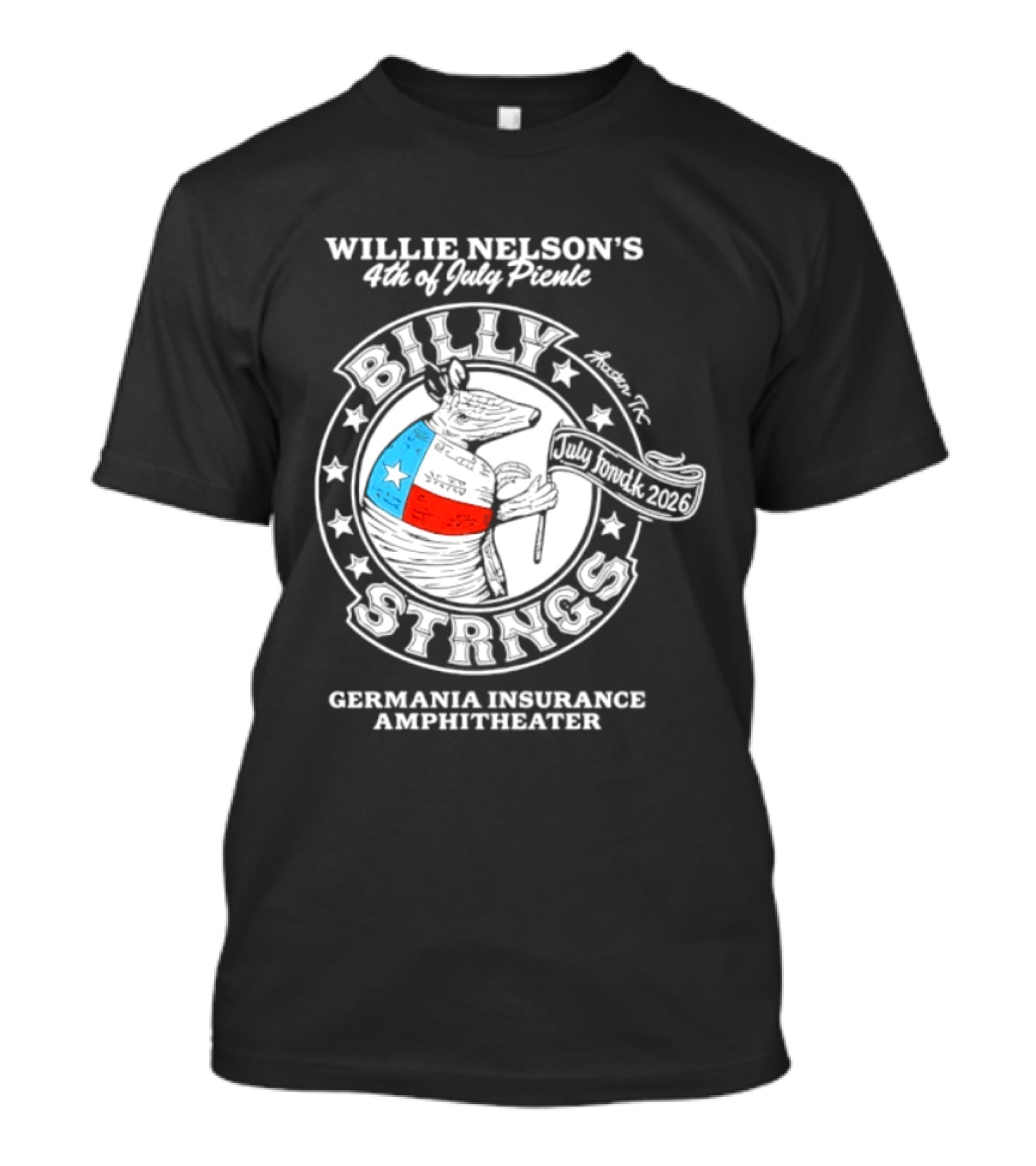 Willie Nelson's 4th Of July Picnic Billy Strings Germania Insurance Amphitheater Texas Flag Guitar T-Shirt