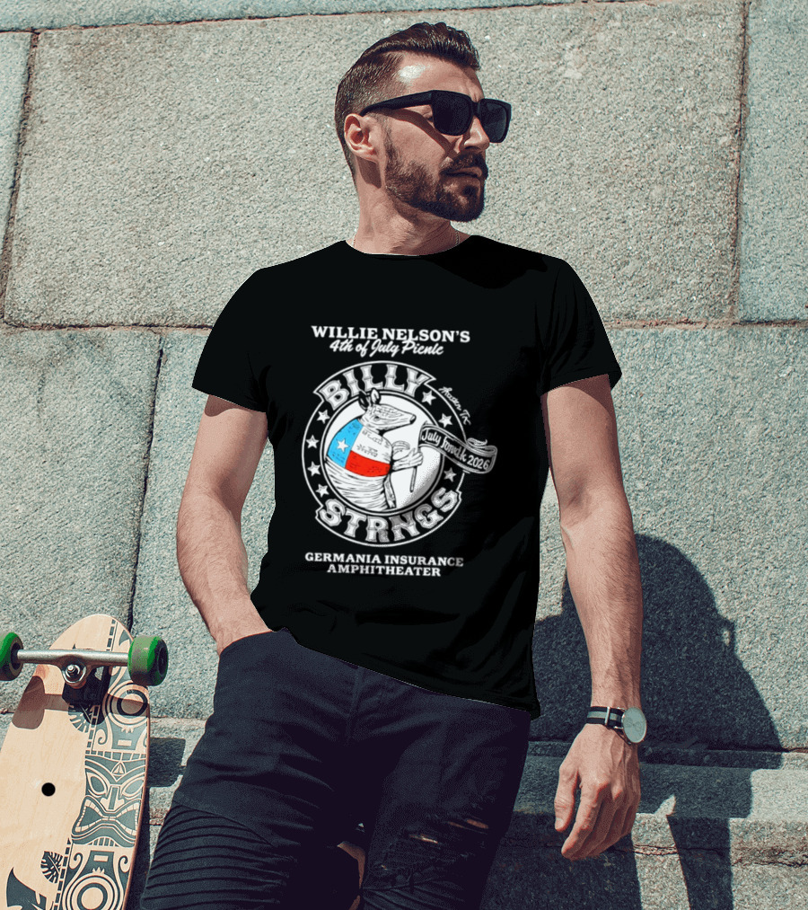 Willie Nelson's 4th Of July Picnic Billy Strings Germania Insurance Amphitheater Texas Flag Guitar T-Shirt