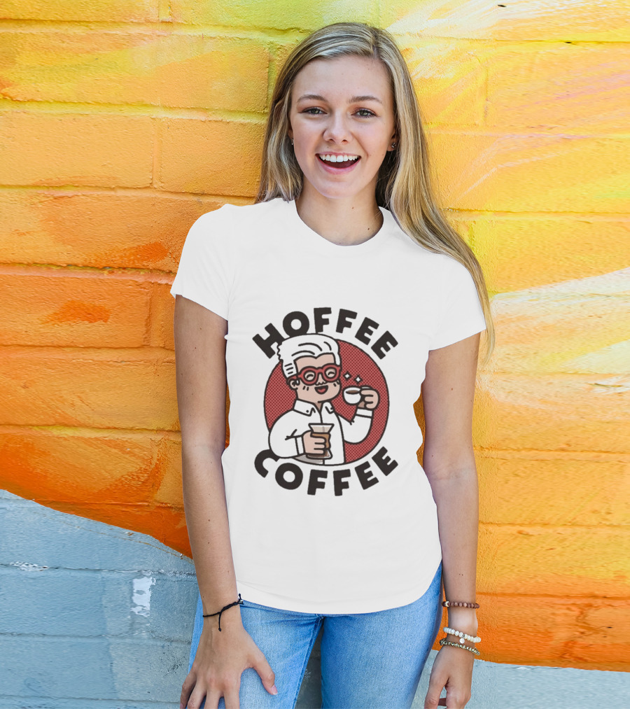 Hoffee Coffee Red Glasses Character Holding Espresso And Drink T-Shirt