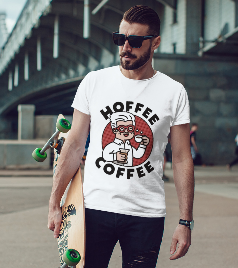 Hoffee Coffee Red Glasses Character Holding Espresso And Drink T-Shirt