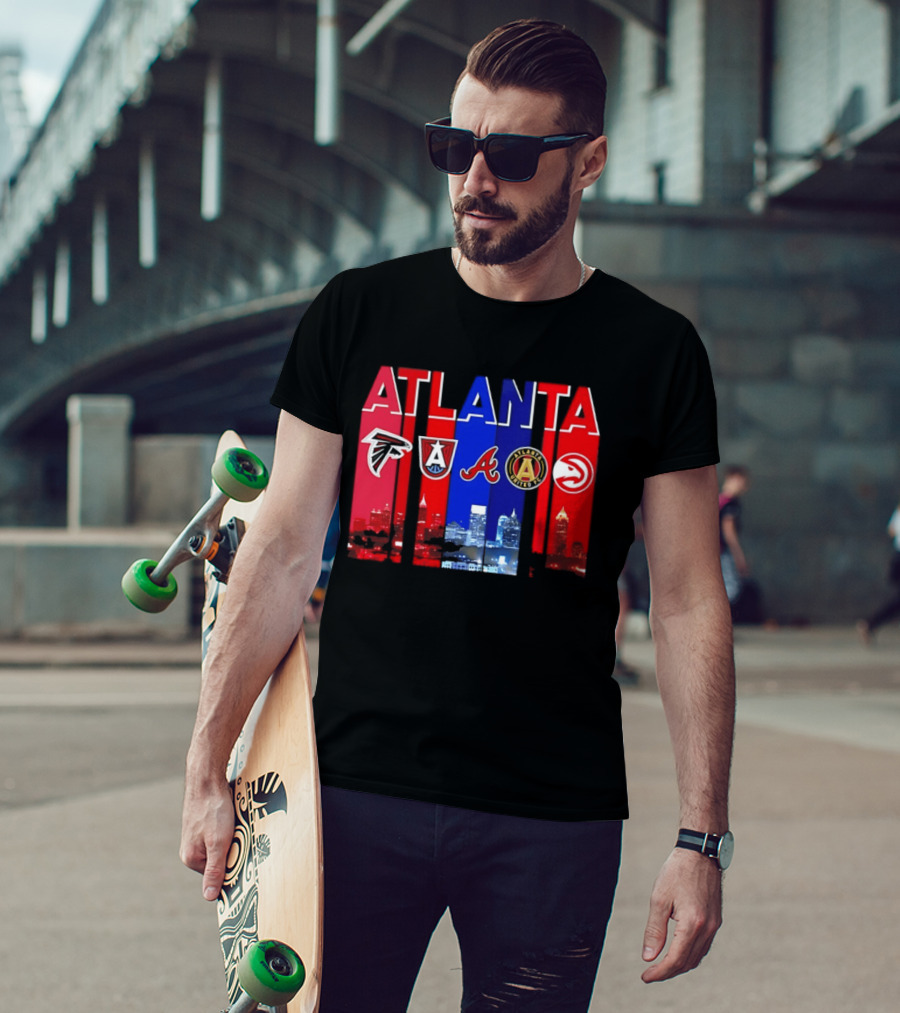 Atlanta Falcons Hawks Braves United FC Skyline City Sports Logos T-Shirt