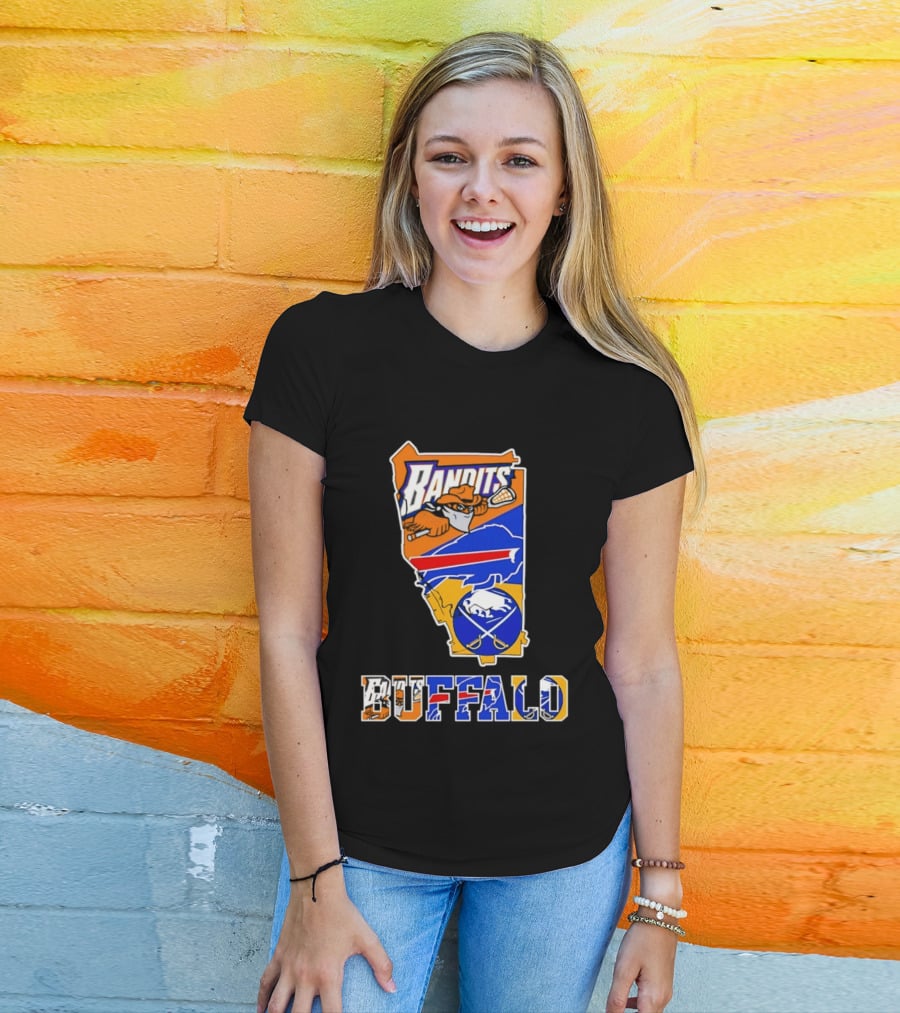 Buffalo Bandits Bills Sabres New York Sports Team Map Collage T-Shirt
