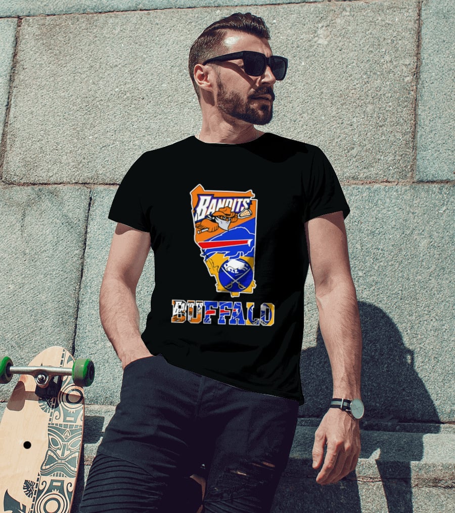 Buffalo Bandits Bills Sabres New York Sports Team Map Collage T-Shirt