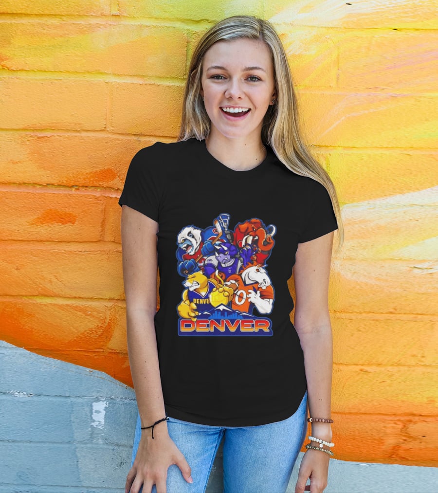 Denver Sports Teams Mascot Collage Featuring Iconic City T-Shirt