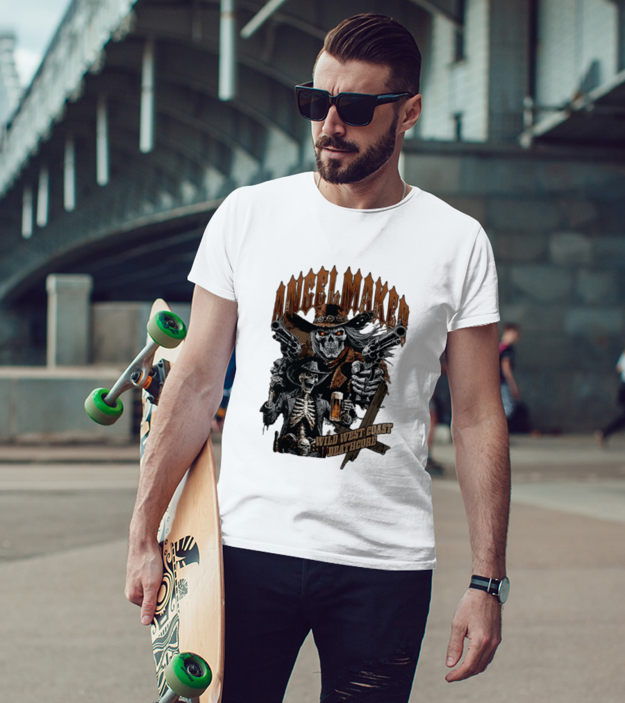 AngelMaker Wild West Coast Deathcore Skeleton Gunslinger Violence T-Shirt