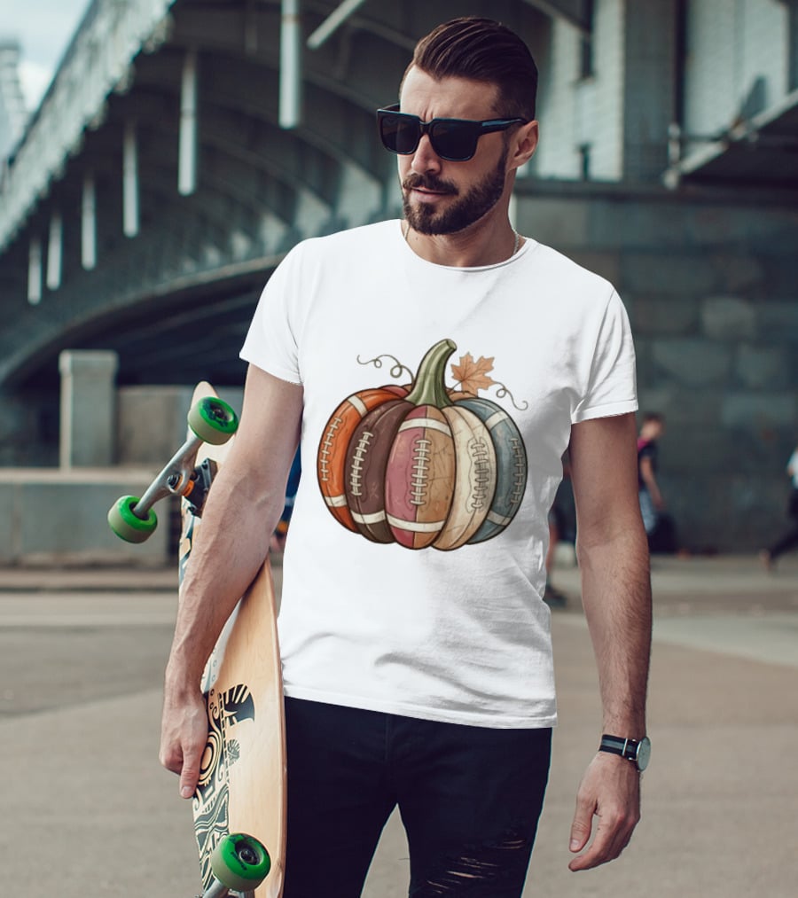 Football Pumpkin Fall Autumn Sports Harvest Season Decor T-Shirt