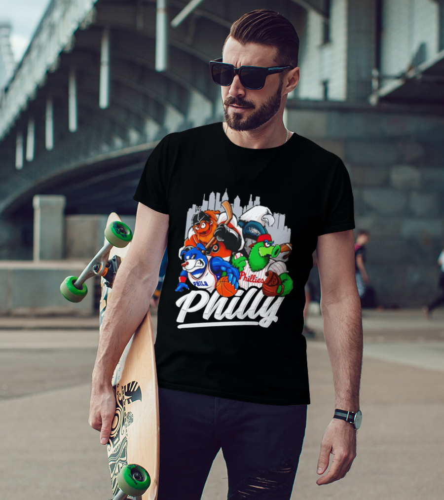 Philly Sports Mascots Gritty Swoop Phanatic Franklin Collage 2026 T-Shirt