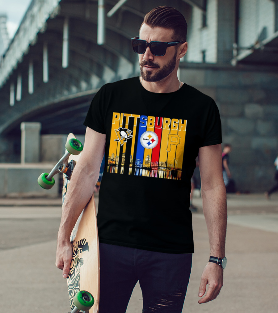 Pittsburgh Penguins Steelers Pirates City Skyline 2026 Sports Teams T-Shirt