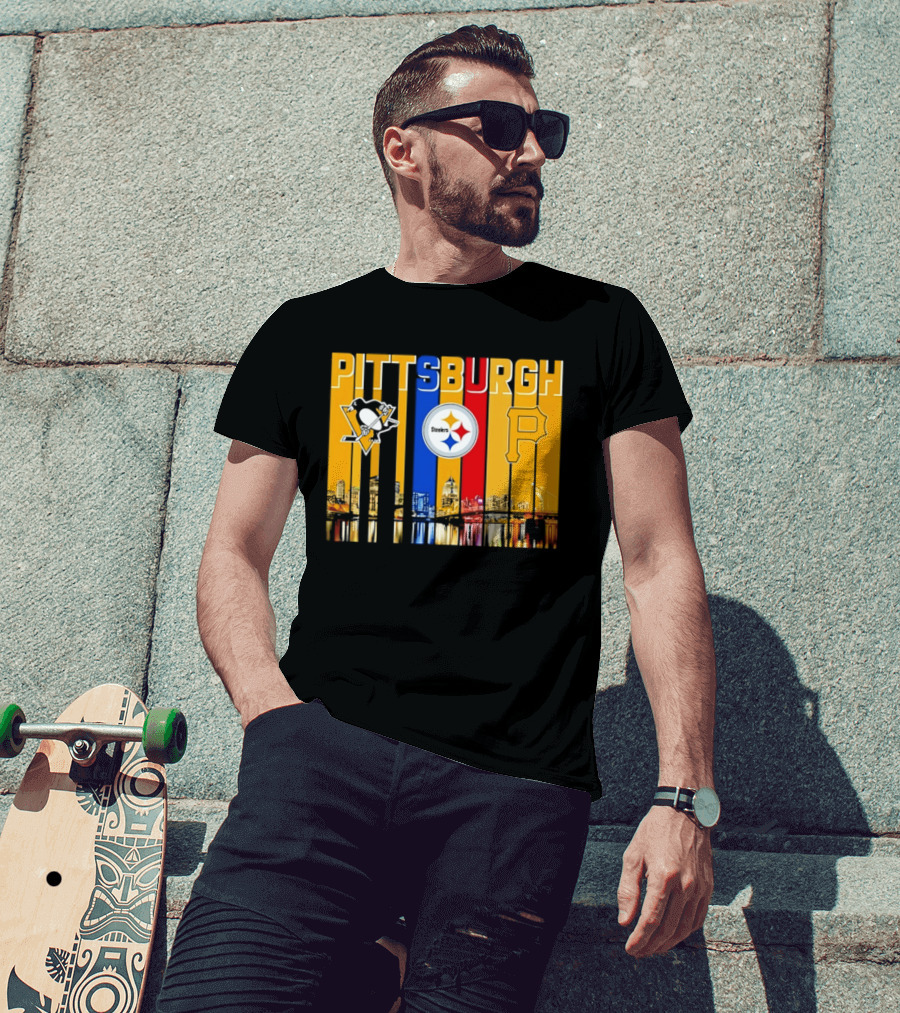Pittsburgh Penguins Steelers Pirates City Skyline 2026 Sports Teams T-Shirt